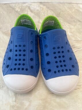 Skechers Kids Blue Slip-On Water Shoes with Lime Inner Lining